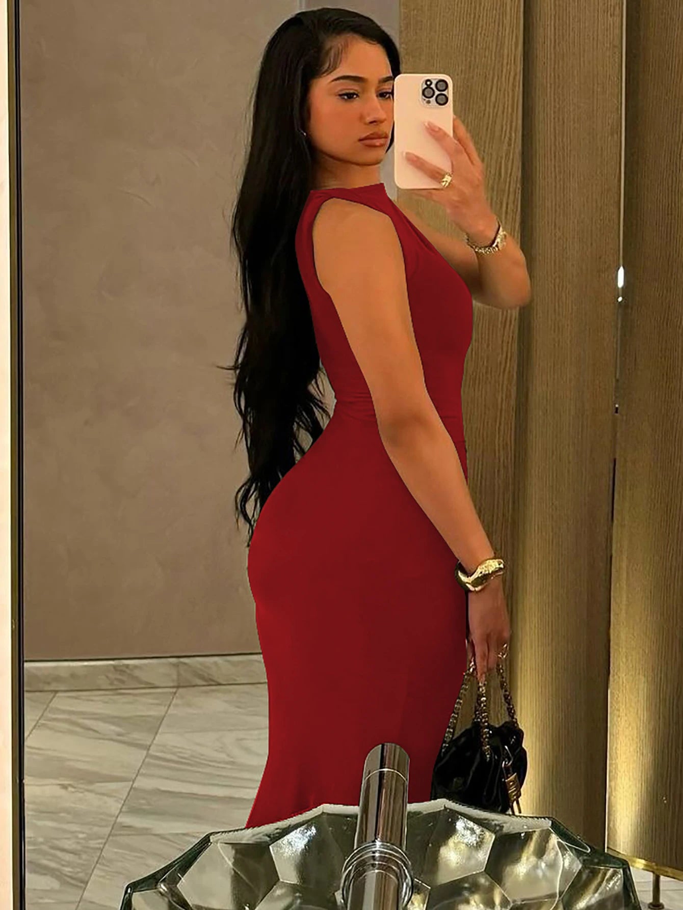 Dulzura Elegant Long Dress Ruched Bodycon Sleeveless Solid Dresses Lady Cocktail Party Wedding Guest Formal Women Clothes 2024