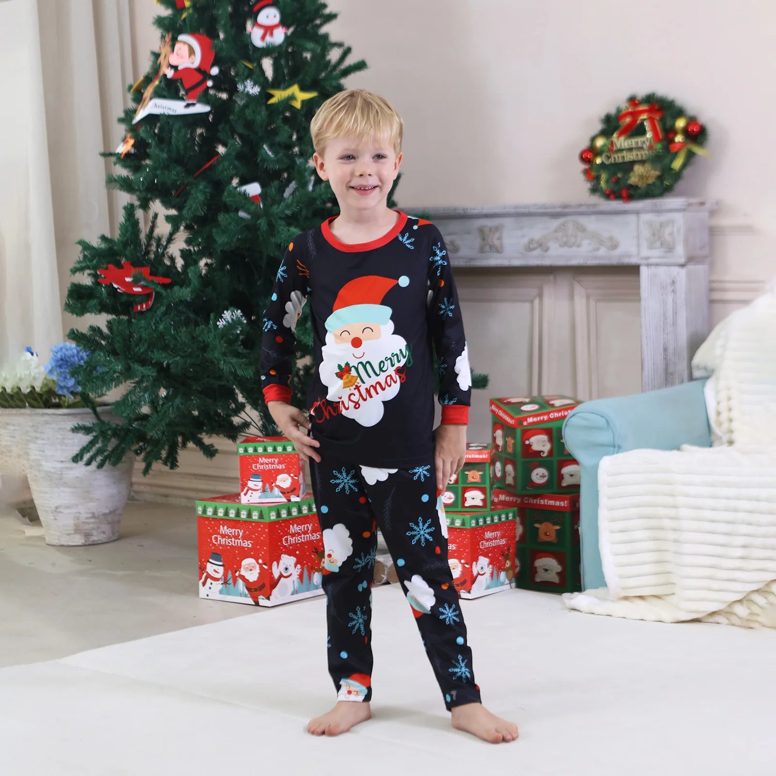 New Year's Clothes Santa Claus Print Family Christmas Pajamas Set Cute Loose Parent-child 2 Pieces Suit Homewear Baby Romper Pjs