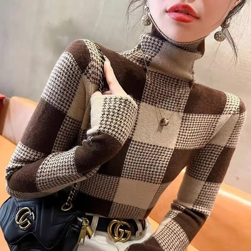 High Neck Sweater for Autumn and Winter Women 2024 New Slim Fit Top Pile Collar Base Shirt Stylish Women's Clothing