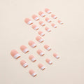 24 Pcs False Nail with Glue Designs Artificial Simple Pink White Art Nail Tip Self-nail Medium Square French Fake Nail Press On