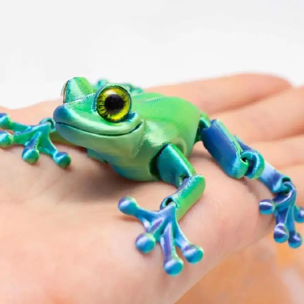 3D Printed Cute Frog Model Multi-joint Movable With Glittering Eyes Simulated Animals Model For Room Decor Accessories Kids Gift