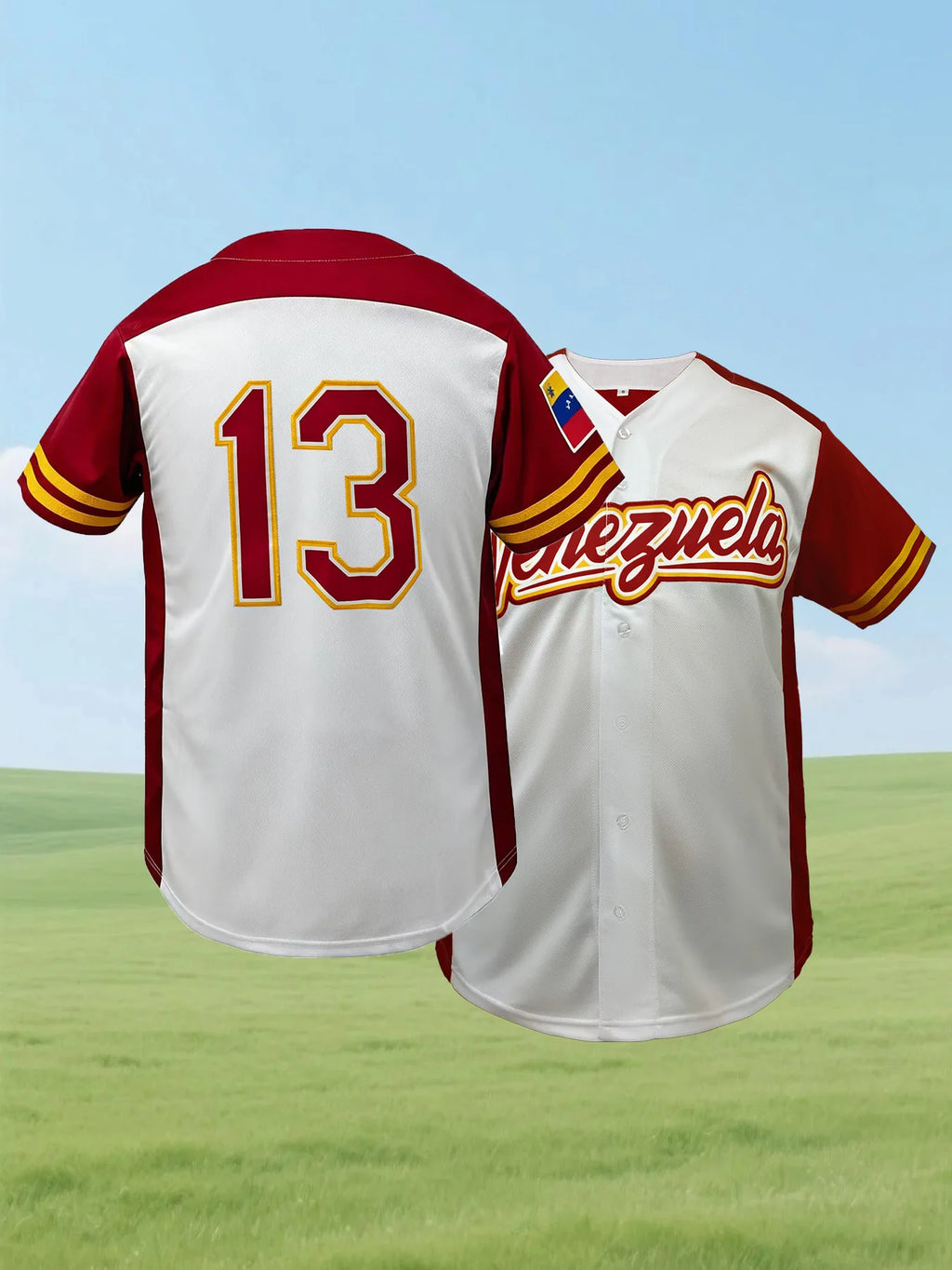 Men's #13 Letter Embroidered Venezuela Baseball Jersey-Sports Shirt-Breathable Short Sleeve Unisex Baseball Shirt Men Clothing
