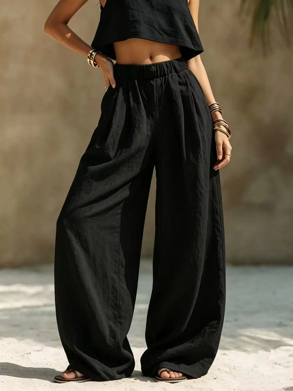 Women's Casual Wide Leg Pants - All Season Comfort Pockets Elastic Waist