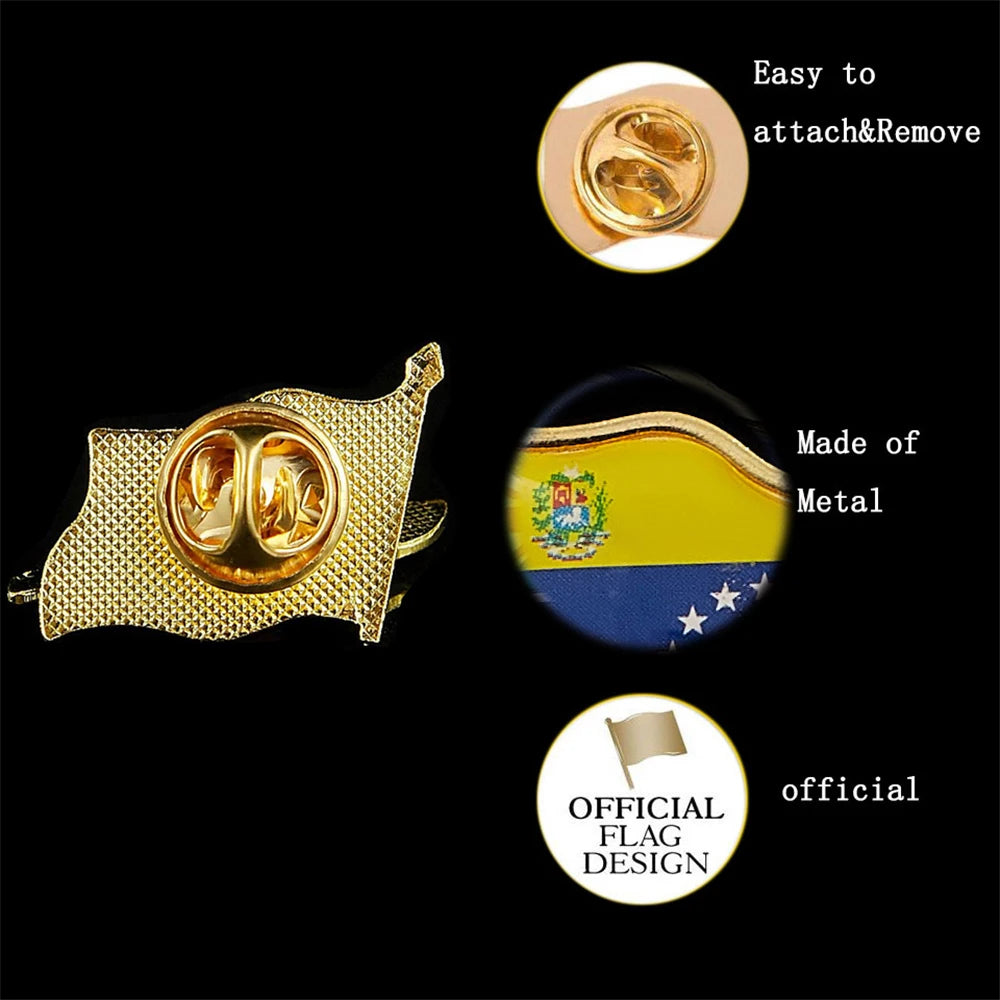 Venezuela Fashion Flag Pin Brooch Waving National Flag Style Flag Badge Brooch W/ Butterfly Clip Safety Pins