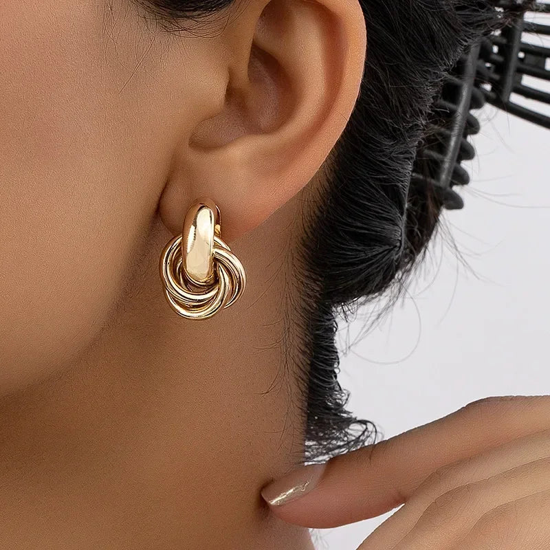 Gold & Silver Knot Hoop Earrings for Women – Trendy Twist Stud Jewelry