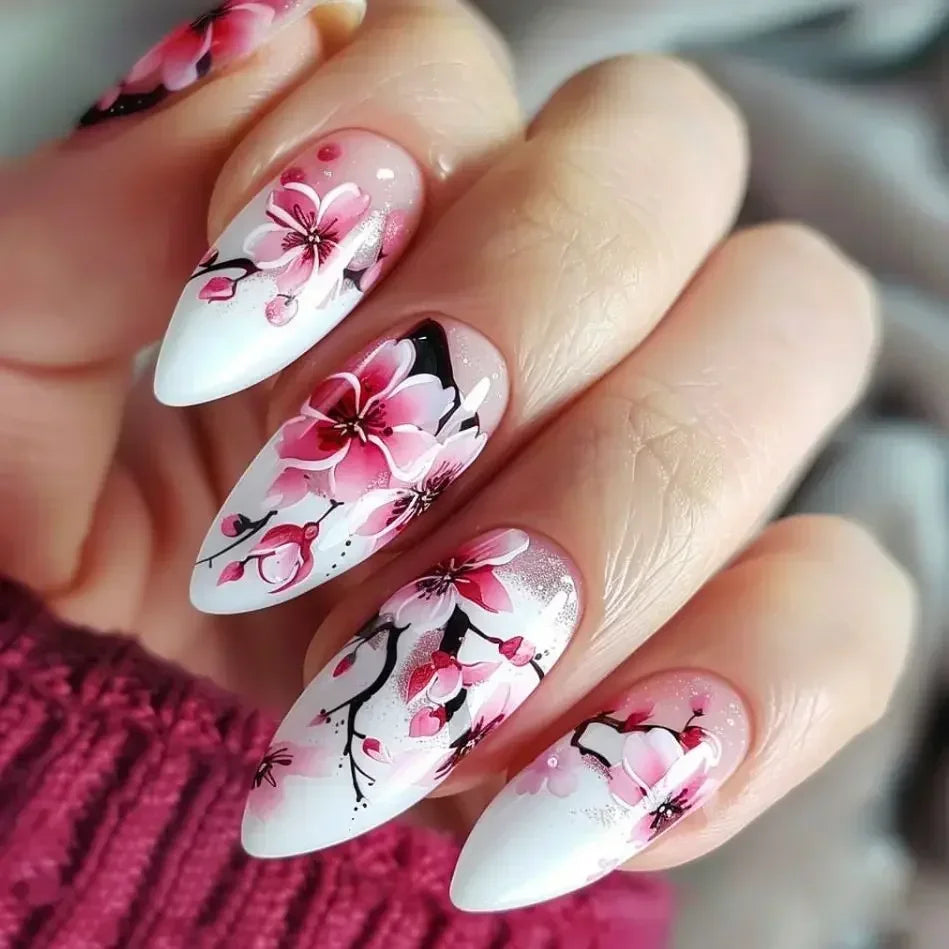 Autumn Matte Press-On Nails | 24pcs Rose Leaf Almond | Full Cover Acrylic Nail Tips with Glue