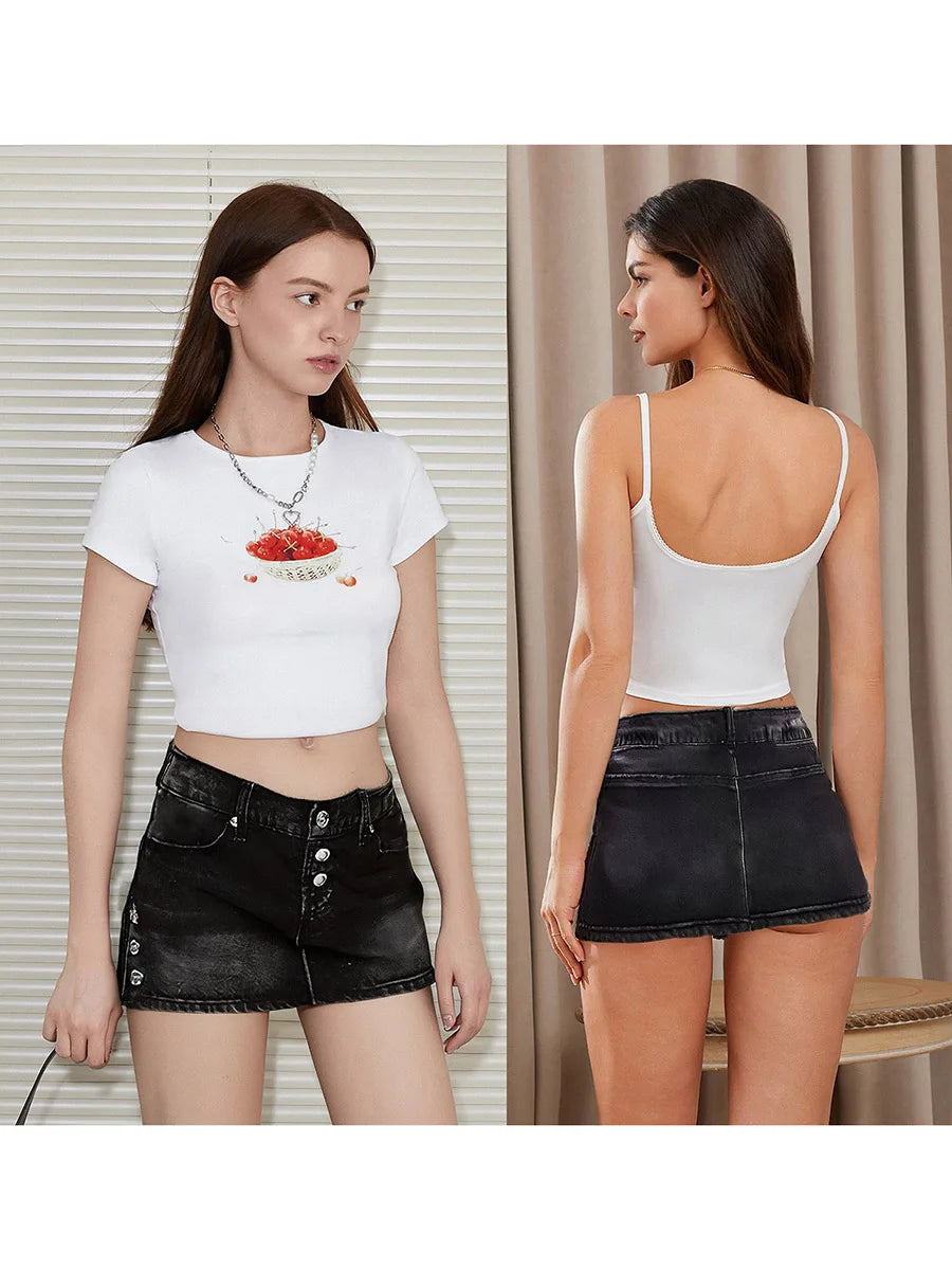Ladies Denim Skirts with Stylish Side Buttons and Slit Detailing Solid Color Mini Skirt for Summer Fashion and Streetwear