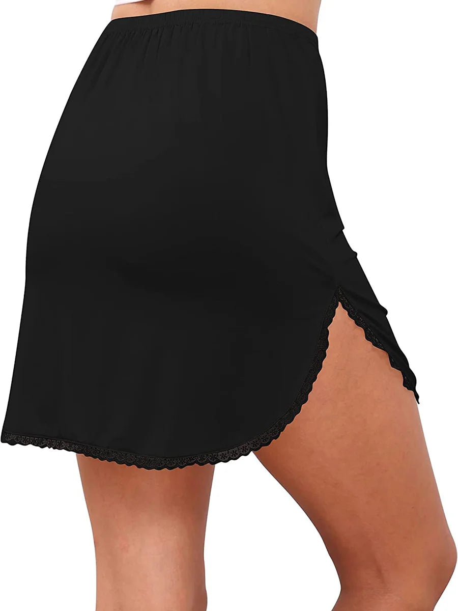 Women Half Slips Underskirt Adjustable Waist Fashion Short Mini Skirts Floral Lace Curved Half Slip