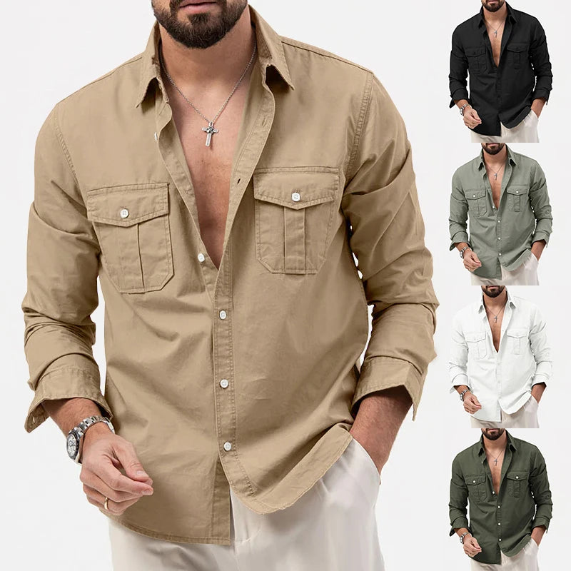 Men's Long Sleeve Shirt, Tiki Retro Solid Color Fitness Wear, Harajuku Street High Quality Fashion Jogging Fitness Autumn Shirt