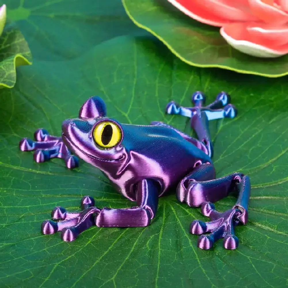 3D Printed Cute Frog Model Multi-joint Movable With Glittering Eyes Simulated Animals Model For Room Decor Accessories Kids Gift