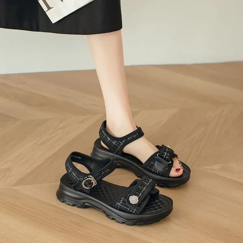Sandals For Women Outdoor Platform Open Toe Leather White Woman Shoes On Sale Luxury 2025 Summer Pvc Offer Premium Offers