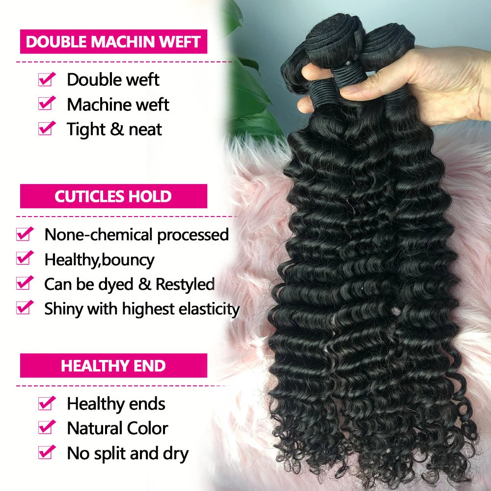 Deep Wave Hair Bundles 20-24 Inch – 12A Human Hair Extensions