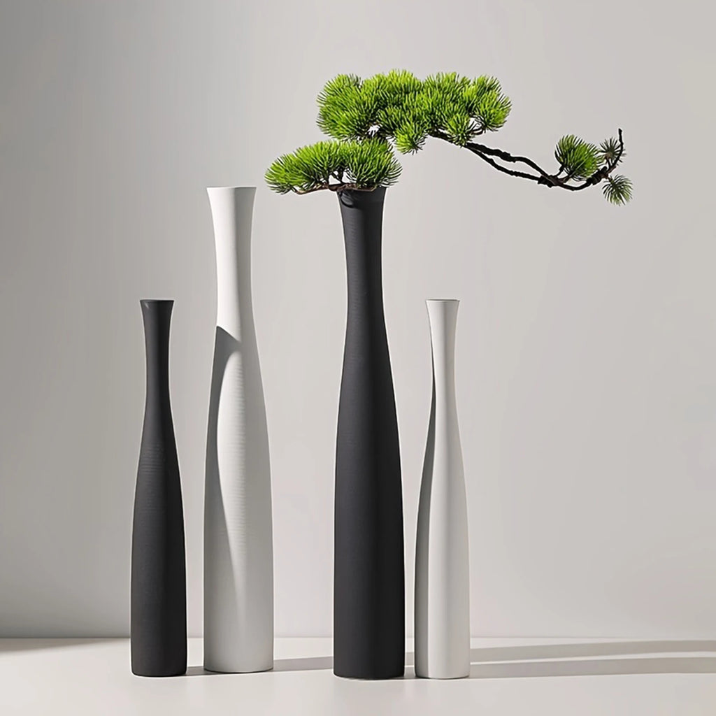 Modern Ceramic Vase White Black Plants Ornaments Minimalist Vase for Living Room