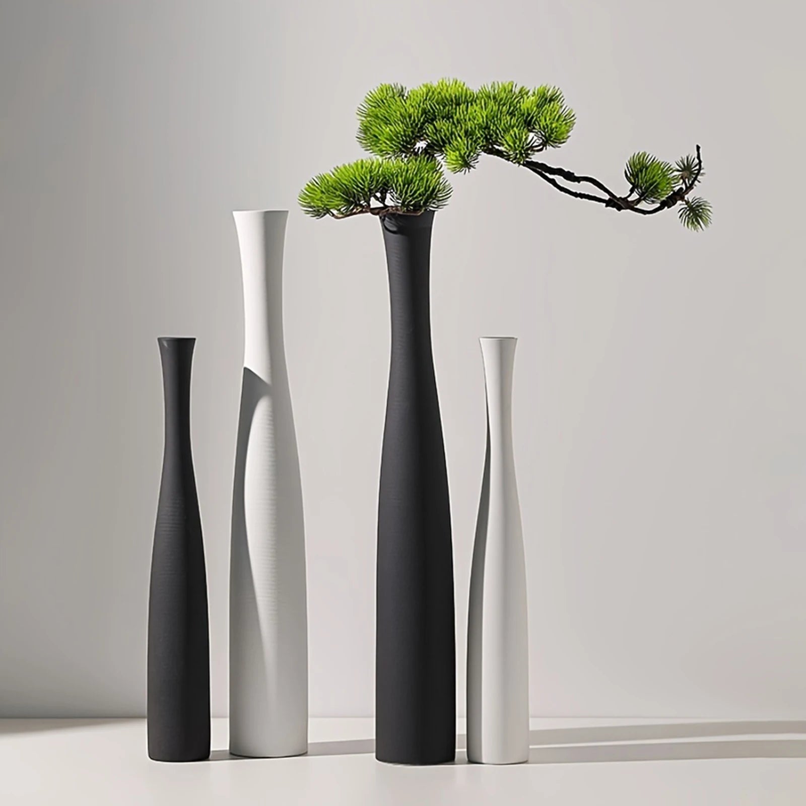 Modern Ceramic Vase White Black Plants Ornaments Minimalist Vase for Living Room