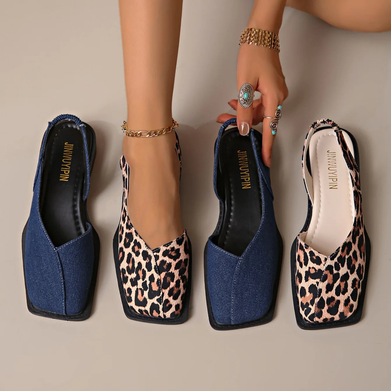 Women Sexy Sandals Elegant Square Toe Causal Flat Shoes for Women Fashion Low Heels Sandals Brand Designer Women Party Shoes