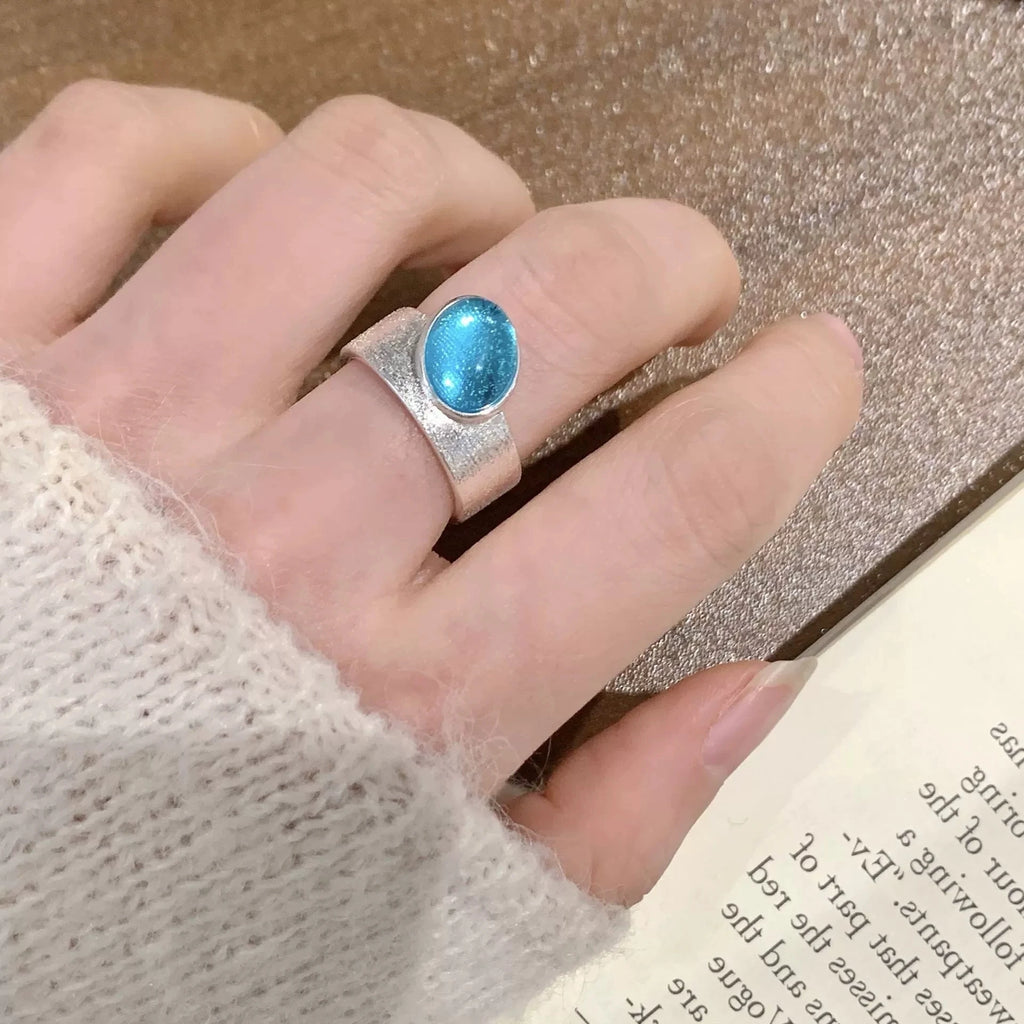 XIYANIKE Exquisite Blue Zircon Matte Wide Adjustable Open Rings For Women Sweet Cool Fashion New Jewelry Gift Party кольцо