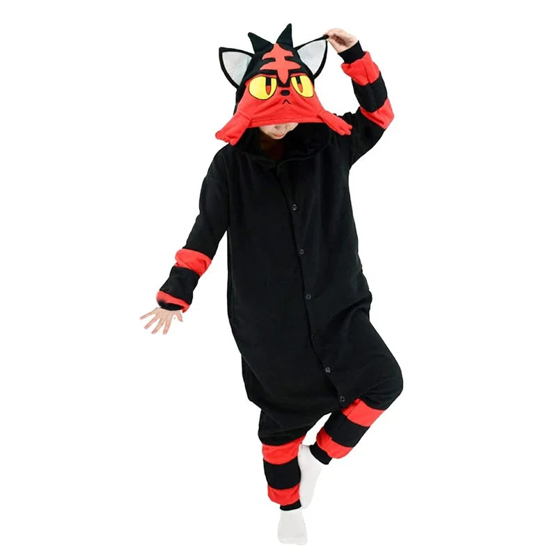 TAKARA TOMY Pajamas Pokemon Onesie Litten Kigurumi Cat Anime Pijama Jumpsuit Halloween Christmas Cosplay Costume Party Outfit