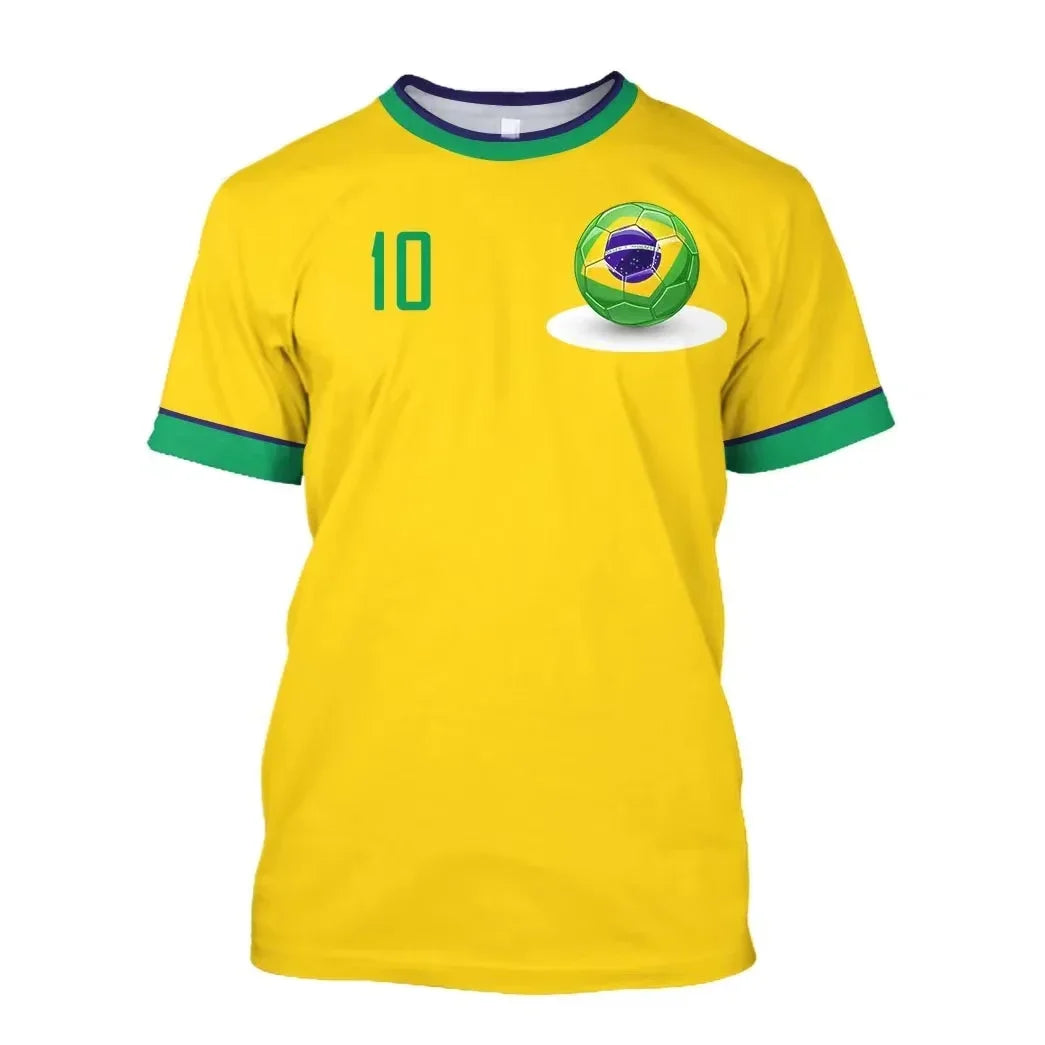 Brazil Jersey Men's T-shirt O-Neck Oversized Short Sleeve Men's Clothing 3D Print Brazilian Flag Selection Football Team Shirt