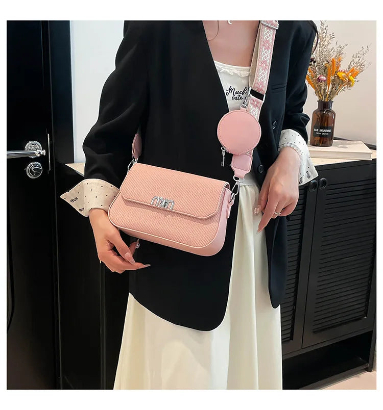 ‌2025 Korean-Style Wide Strap Bag - Crossbody/Shoulder/Handheld Multi-Way Purse, Trendy Small Handbag for Women