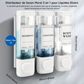 Wall-mounted Soap Dispenser, Shower Gel Dispenser, 3-in-1 Shampoo and Conditioner Dispenser, No Drilling Required, ABS Material,