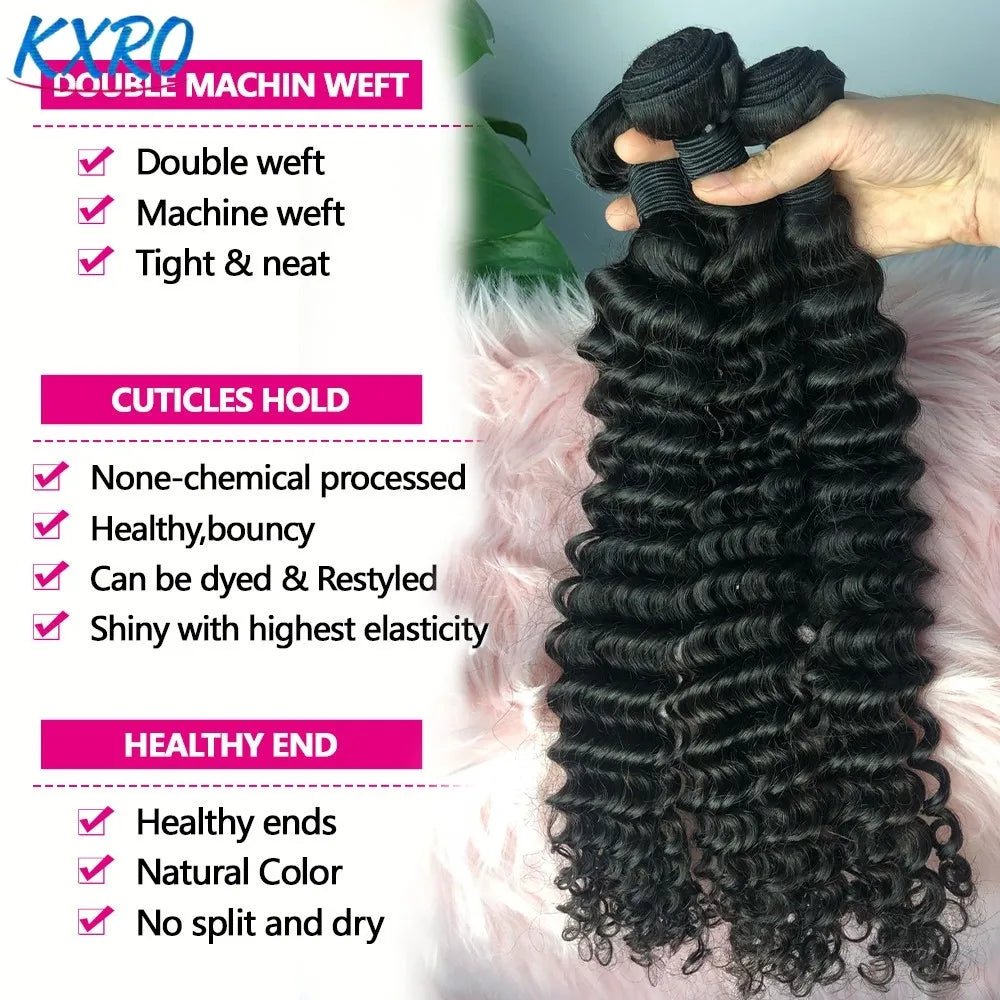 Deep Wave Hair Bundles 20-24 Inch – 12A Human Hair Extensions