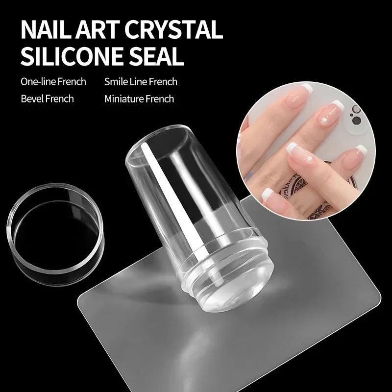 Nail Stamper Kit | Jelly Silicone Stamp + Scraper + Stencil Templates | French Tip Nail Art Tool