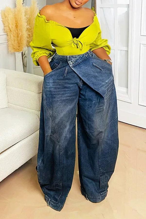 Wide Leg Pants Women Vintage Denim Jeans Punk Style Loose Trousers Stretch Mid Waist Washed Distressed 2026 Mom Streetwear