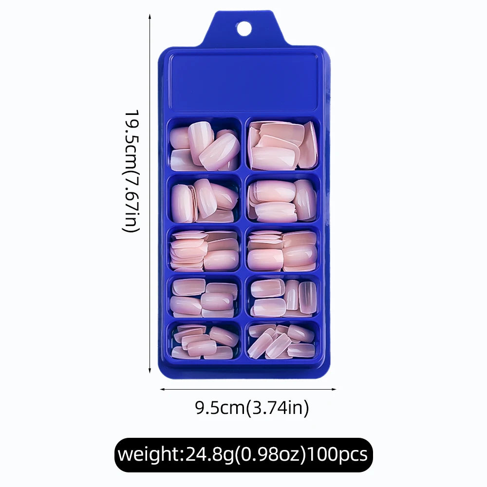 100pcs Light Pink Press-On Nails | Short & Medium Square | 10 Sizes Full Cover Nail Tips