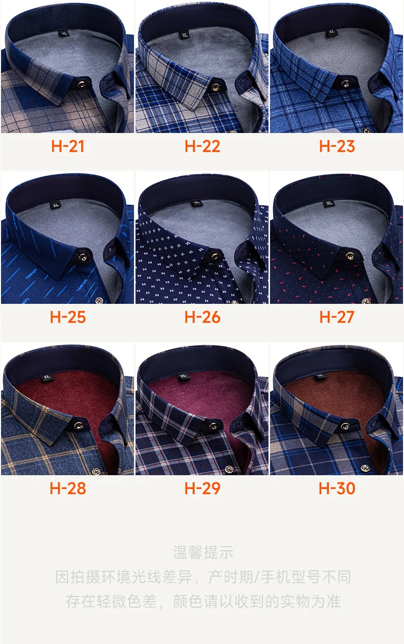 Winter Warm Men's Plaid Shirts Thickened Flannel Casual Menswear Long Sleeve Plus Size Office Workwear Casual Male Check Shirts