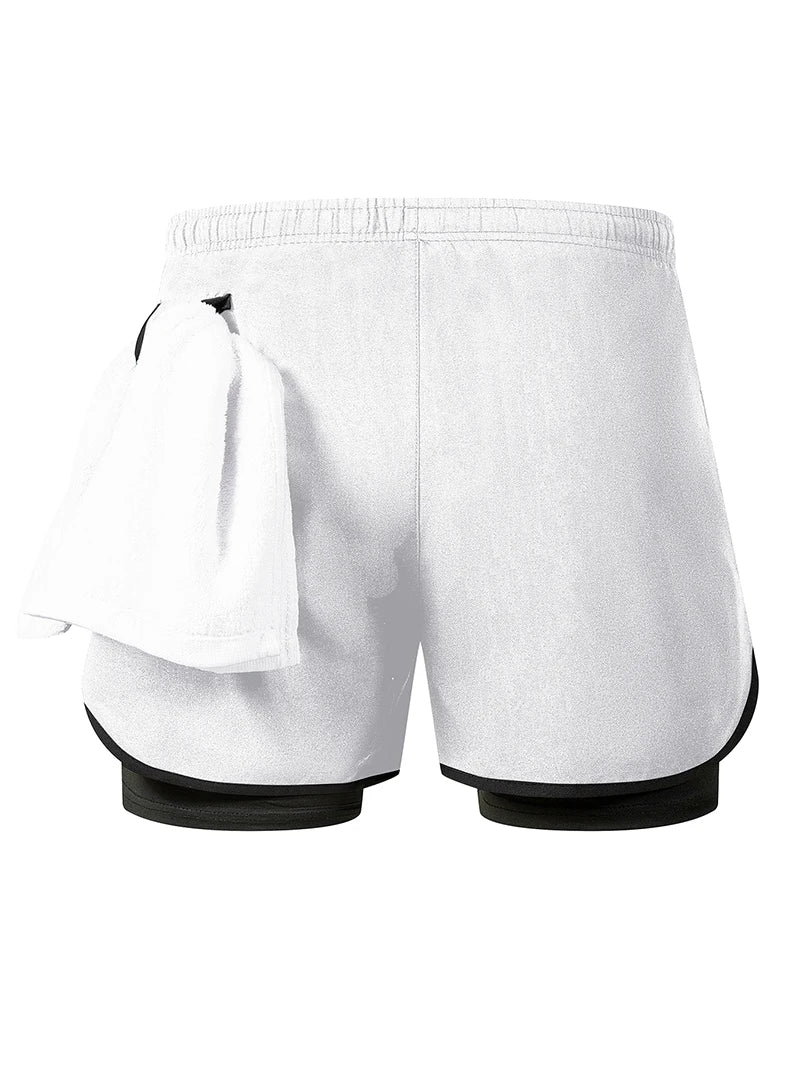 Men's 2 in 1 Running Workout Short with Phone Pocket Towel Loop Gym Athletic Quick Dry Stretchy Performance Shorts Activewear