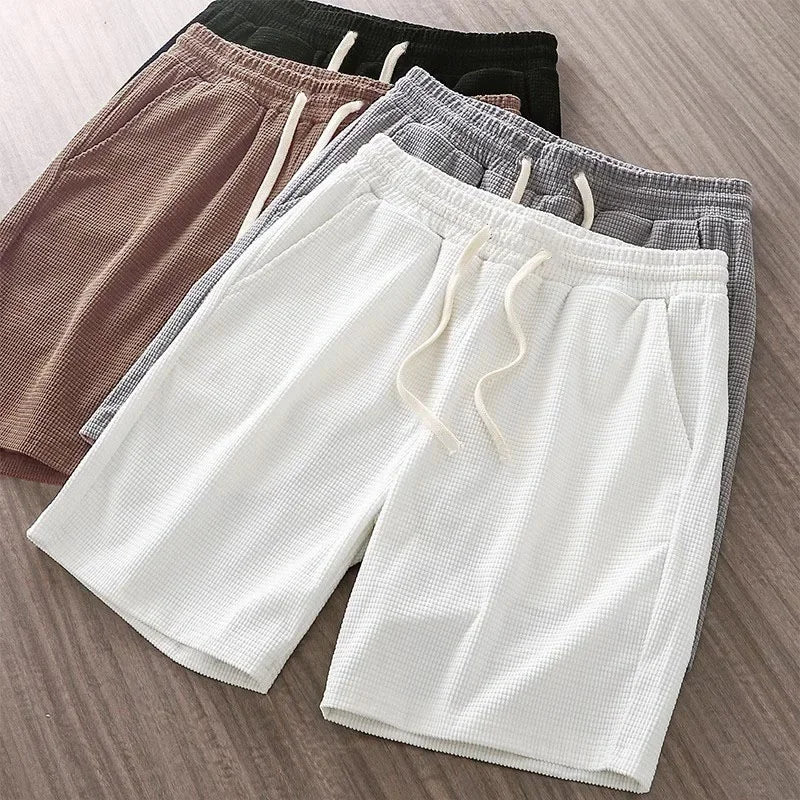 Men's Solid Color Waffle Shorts – Casual Mid-Waist Summer Shorts