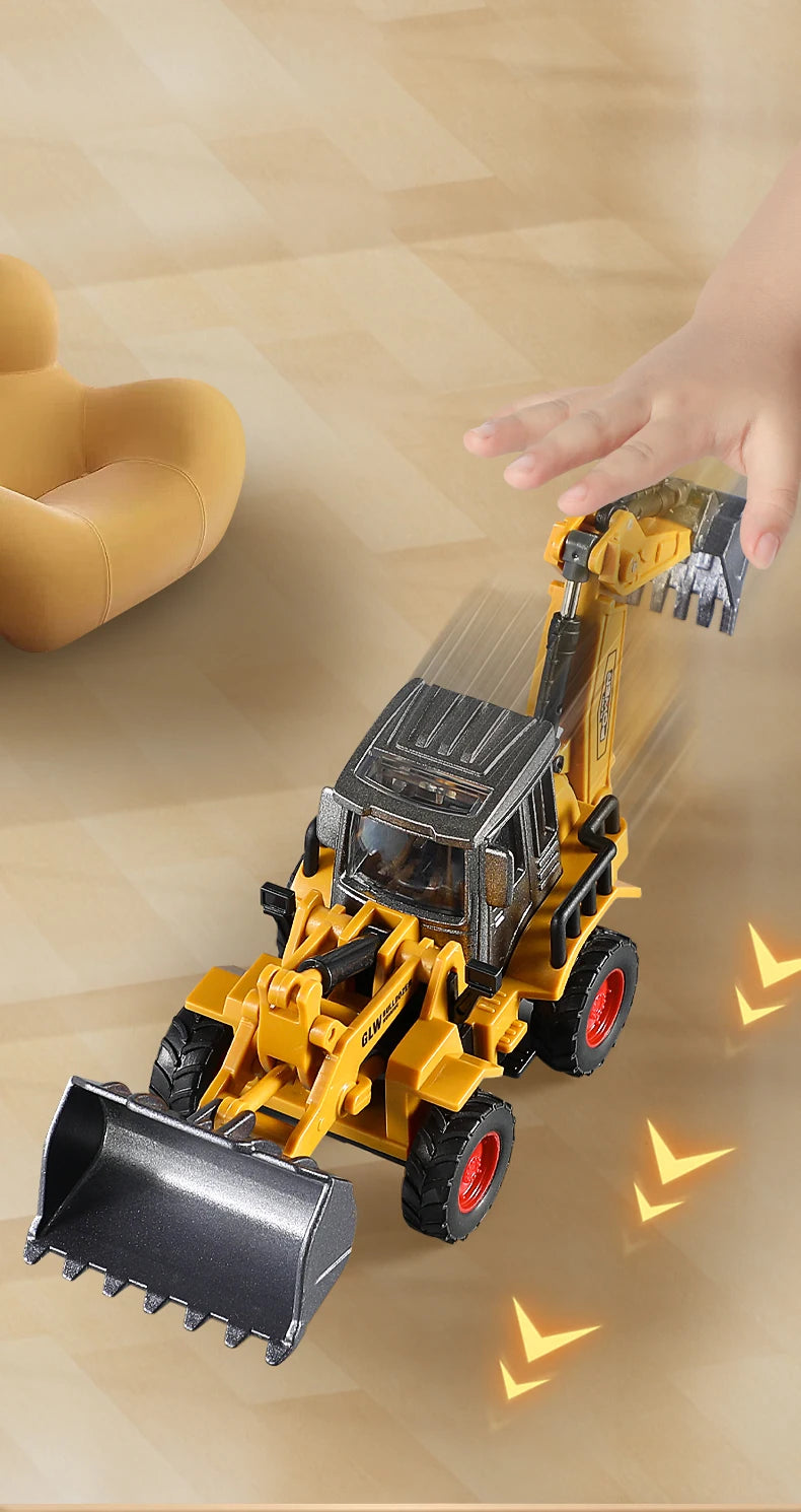 1:70 9 Styles Mini Yellow Alloy Forklift Driller Road Roller Engineering Diecast Construction Vehicle Inertia Toys for Boys Gift