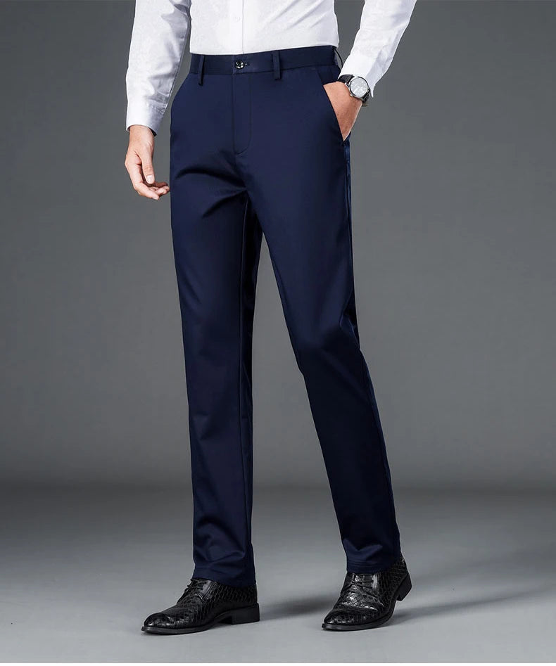 Men's lightweight business casual pants with micro elasticitymen's quick drying pantsnew straight leg office black deep bluepant