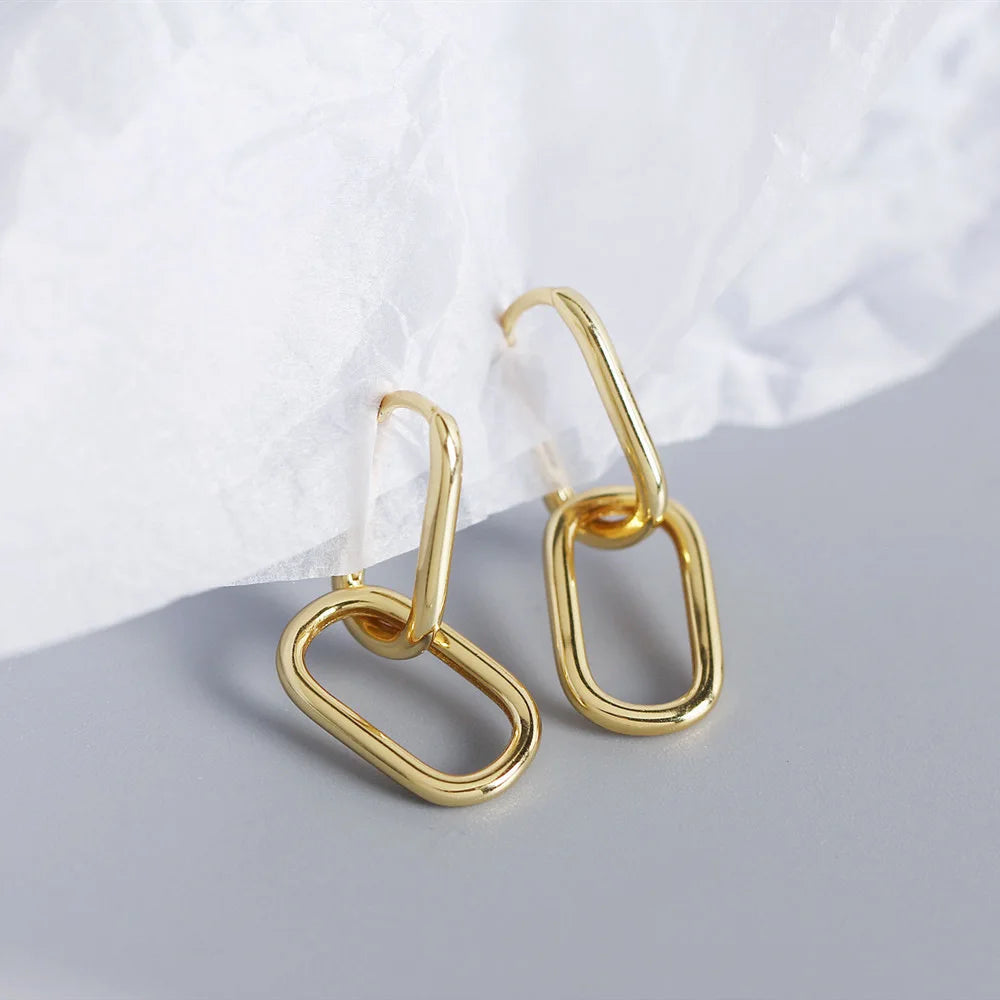 F.I.N.S Minimalist Real S925 Sterling Silver Oval Heart-Shaped Drop Earrings Geometric Smooth Hoops Pendientes Plata 925 Jewelry
