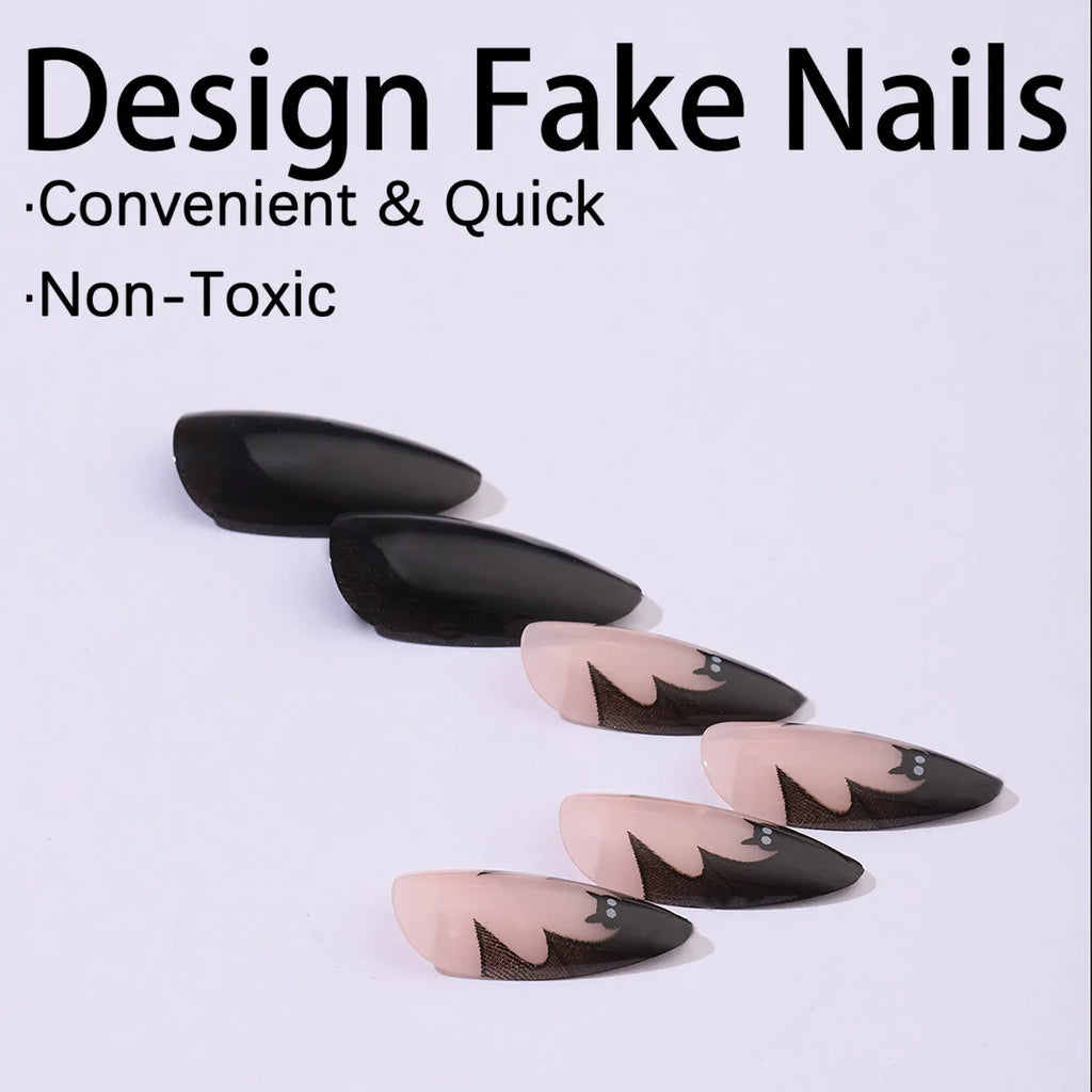 Gothic Bat Press-On Nails | 24pcs Reusable Acrylic | Halloween & Everyday
