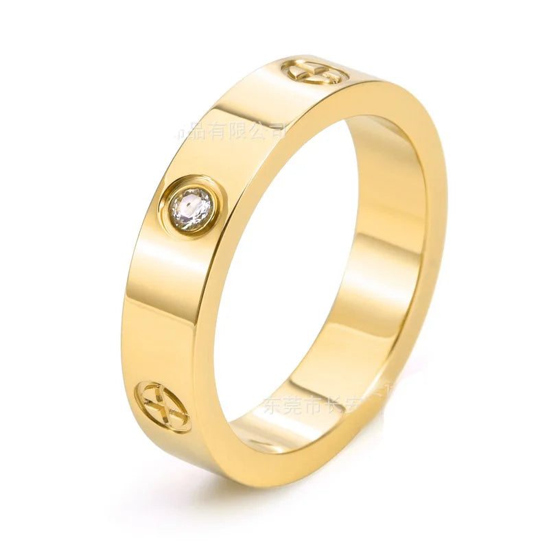 Stainless steel PVD plated 18k gold cartire cross zircon stone love couple ring for men women Valentine's Day birthday gift