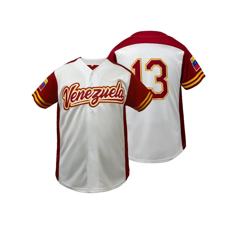Men's #13 Letter Embroidered Venezuela Baseball Jersey-Sports Shirt-Breathable Short Sleeve Unisex Baseball Shirt Men Clothing