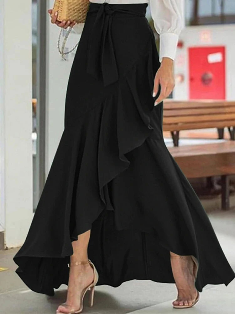 Irregular Clipping Bandage Falbala Solid Color Split-Side Long Skirts Skirts Bottoms