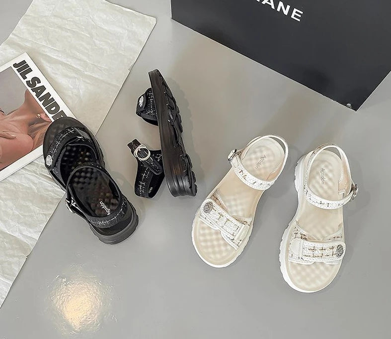 Sandals For Women Outdoor Platform Open Toe Leather White Woman Shoes On Sale Luxury 2025 Summer Pvc Offer Premium Offers
