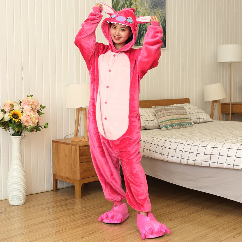 Lilo & Stitch Anime Cosplay Costumes Women Men Cartoon Jumpsuit Adults Cute Hooded Pajamas Onesies For Halloween Christmas Party