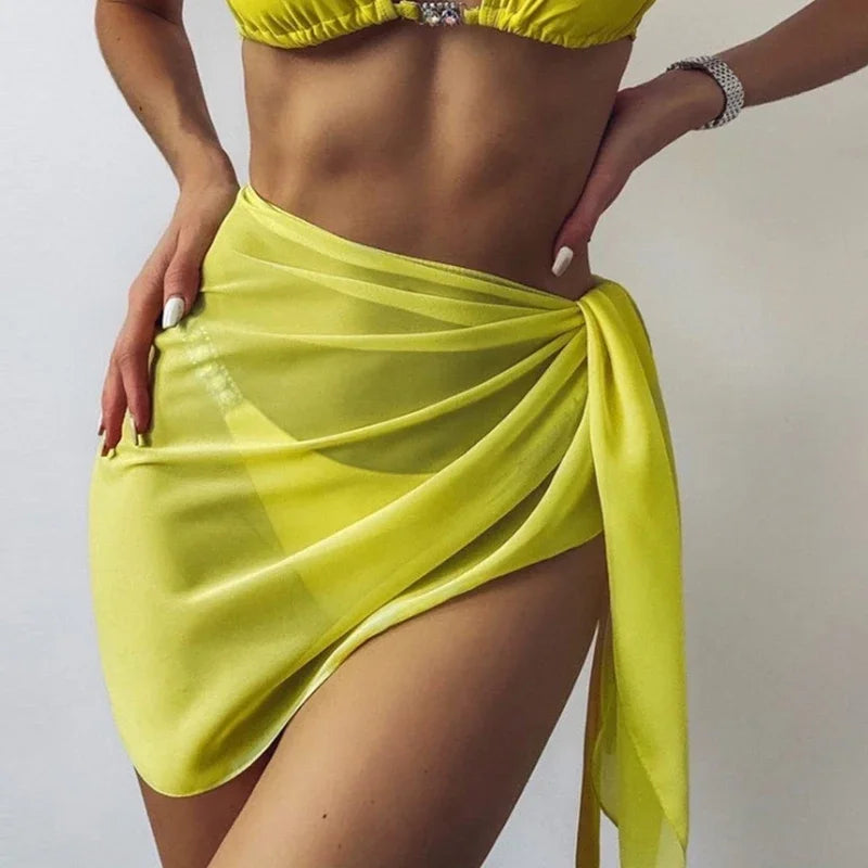 Pareo Scarf Bikini Cover-Ups Wrap for Women Chiffon Swimwear Cover Up Wraps Beach Sexy Skirts See-Through Scarf Cover Up Dress