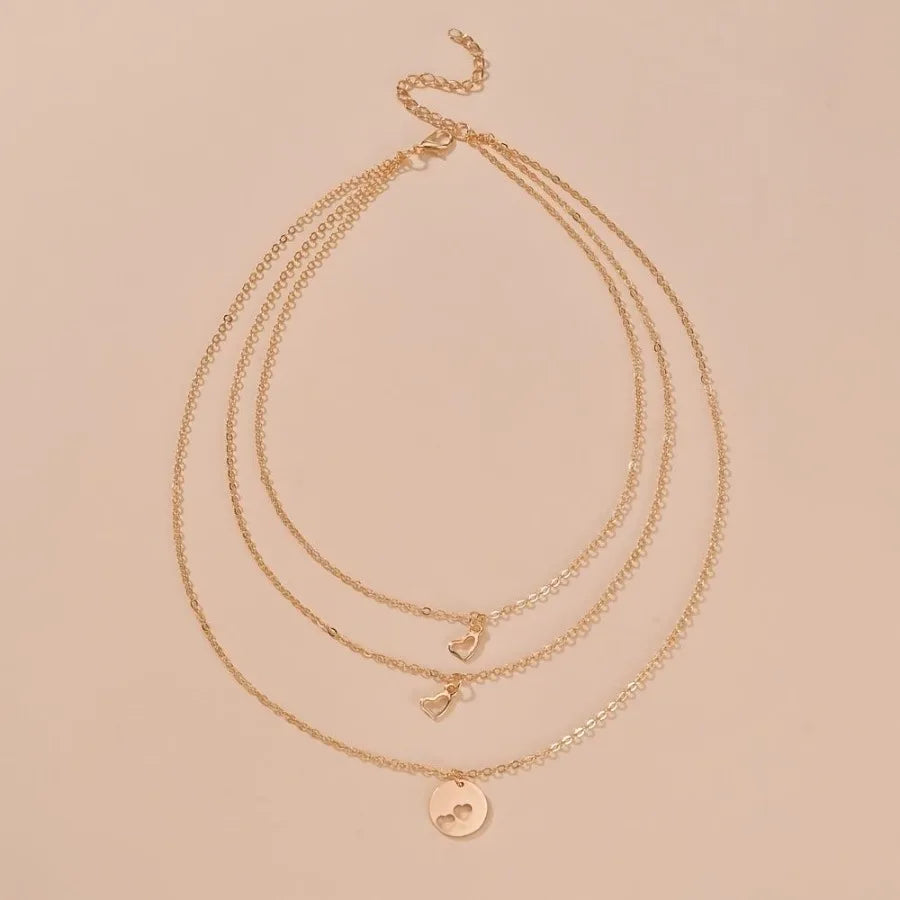 Stylish Alloy HeartShaped Pendant Ladies Multilayer Necklace Simple Neck Jewelry Gift