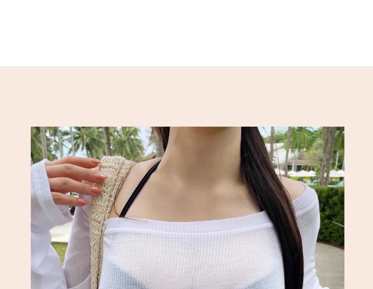 Bikini Swimsuit Cover up Women's Loose Thin Outerwear Casual Sle Long Sve One oulder T Top for Beach Vaion