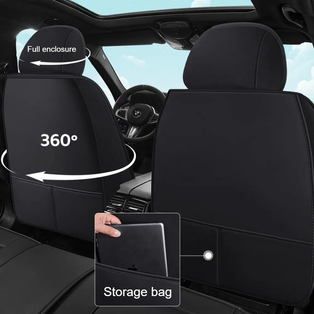 5 Seats PU Leather Car Seat Covers Full Coverage Split Headrest Soft Sponge Filled Comfortable Wear Resistant Non Slip