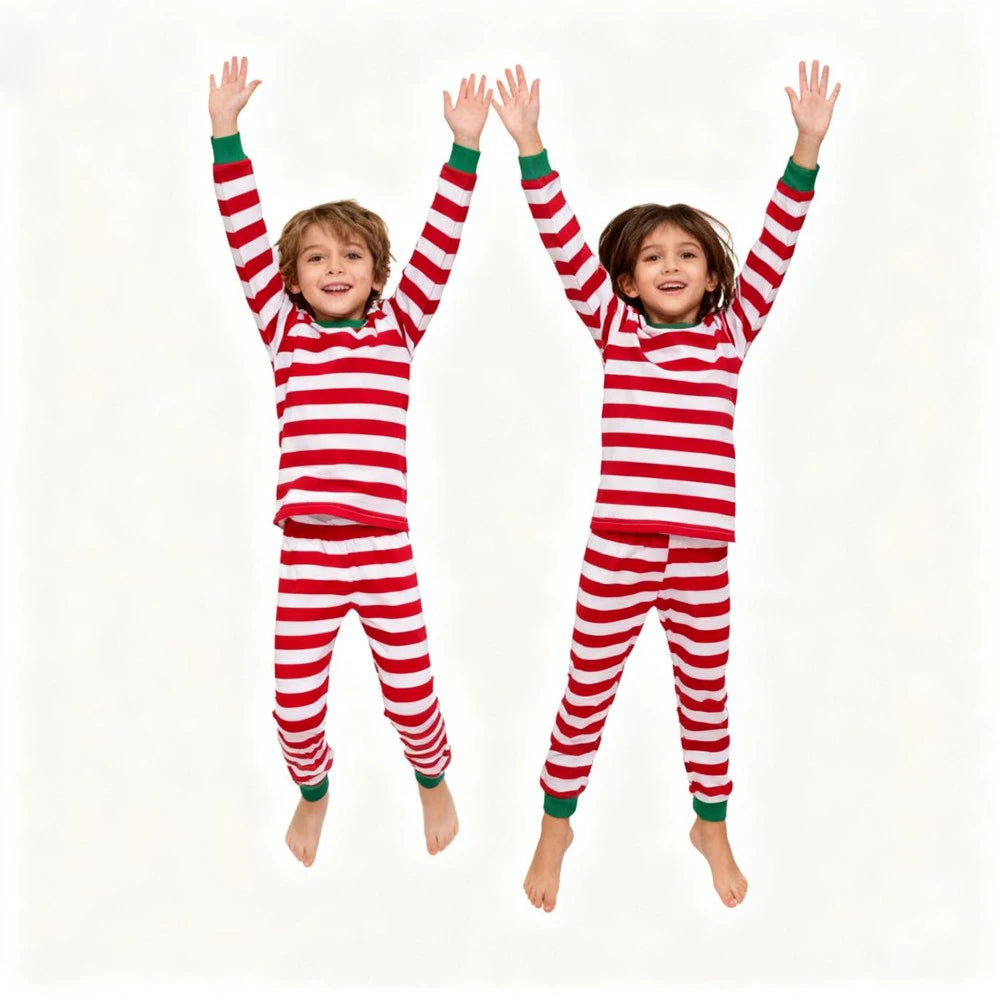 Christmas Kids Pajamas Set Red White Striped Long Sleeve Sleepwear Cute Xmas Pjs for Boys Girls Comfortable Nightwear Outfits