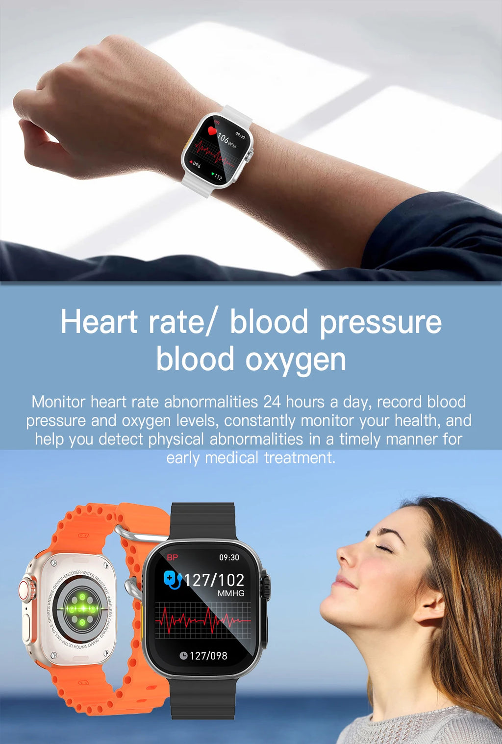 Smart Watch For Men Women 2.01" HD Screen Heart Rate Blood Pressure Monitor Fitness Tracker Calorie Counter Cycling Sport Watch