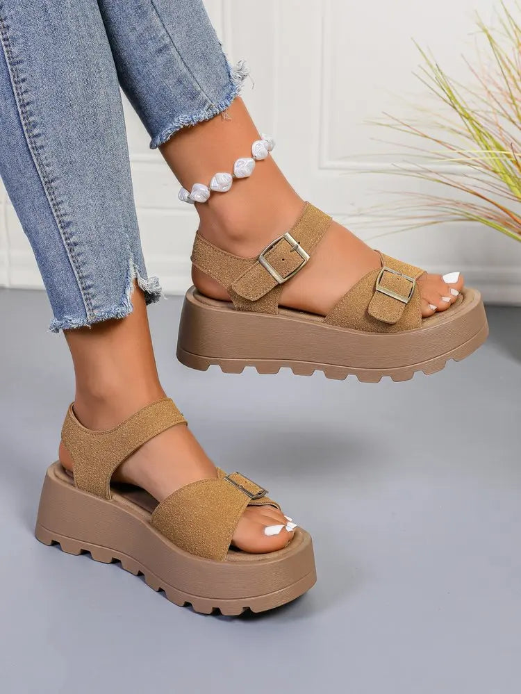 Summer Chunky Sandals 5cm High Heels Platform Women's Wedge Heels Slides Casual Woman Beach Thick Bottom Sandals Women 320
