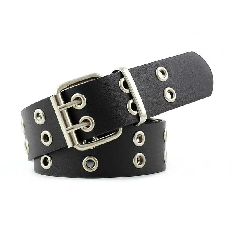 Women's Belt  Large size Double Hole Men Belt Punk Hip Hop Rock Style Subculture Y2K Belt Punch Free Belt for Men and Women