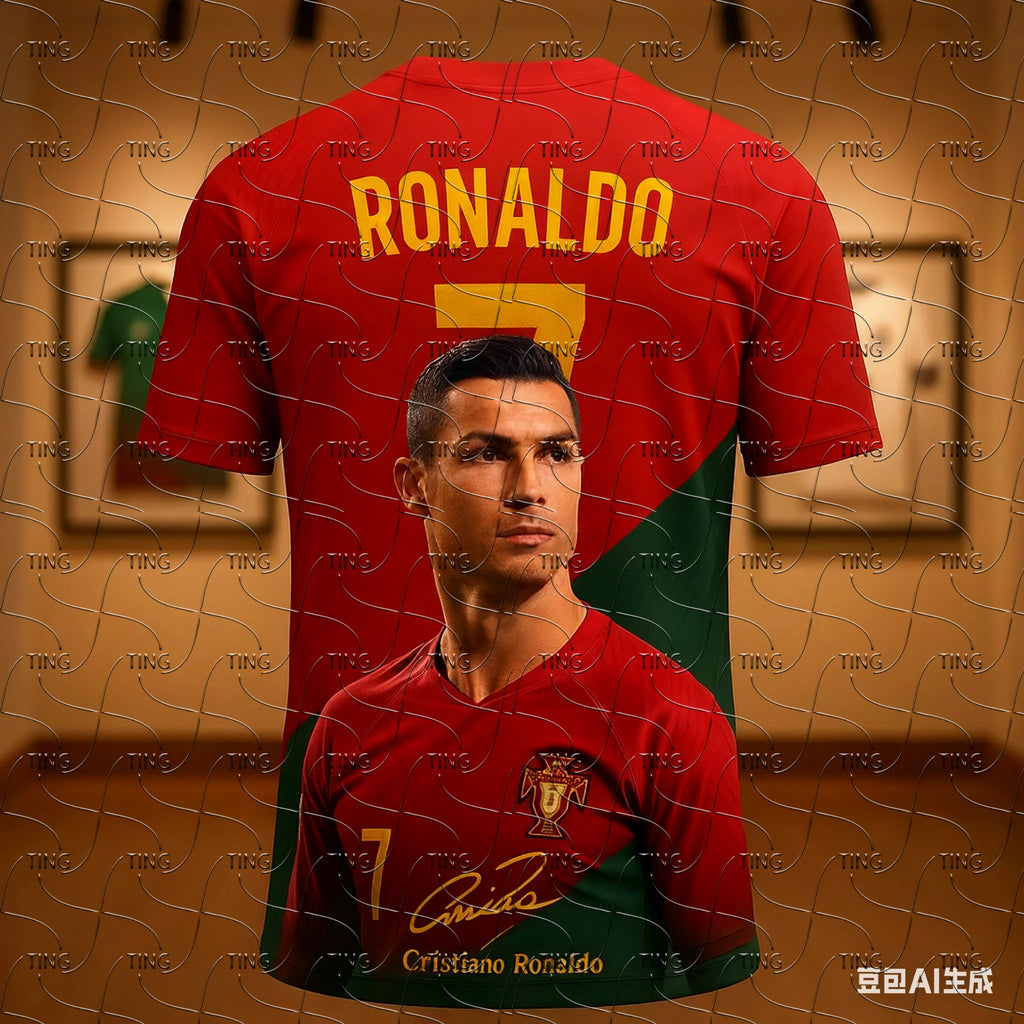 AI Hot Selling Cristiano Ronaldo Fashion 3D Printed Fan Commemorative Edition Sports Comfortable Oversized Football Jersey