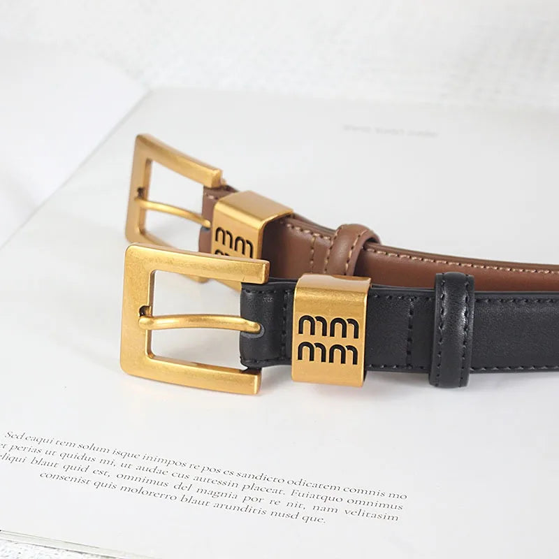 Belts Women Luxury Designer Cow Split Leather Metal Golden Buckle Letter M Belt Ladies Jeans Dress Accessories Waistband